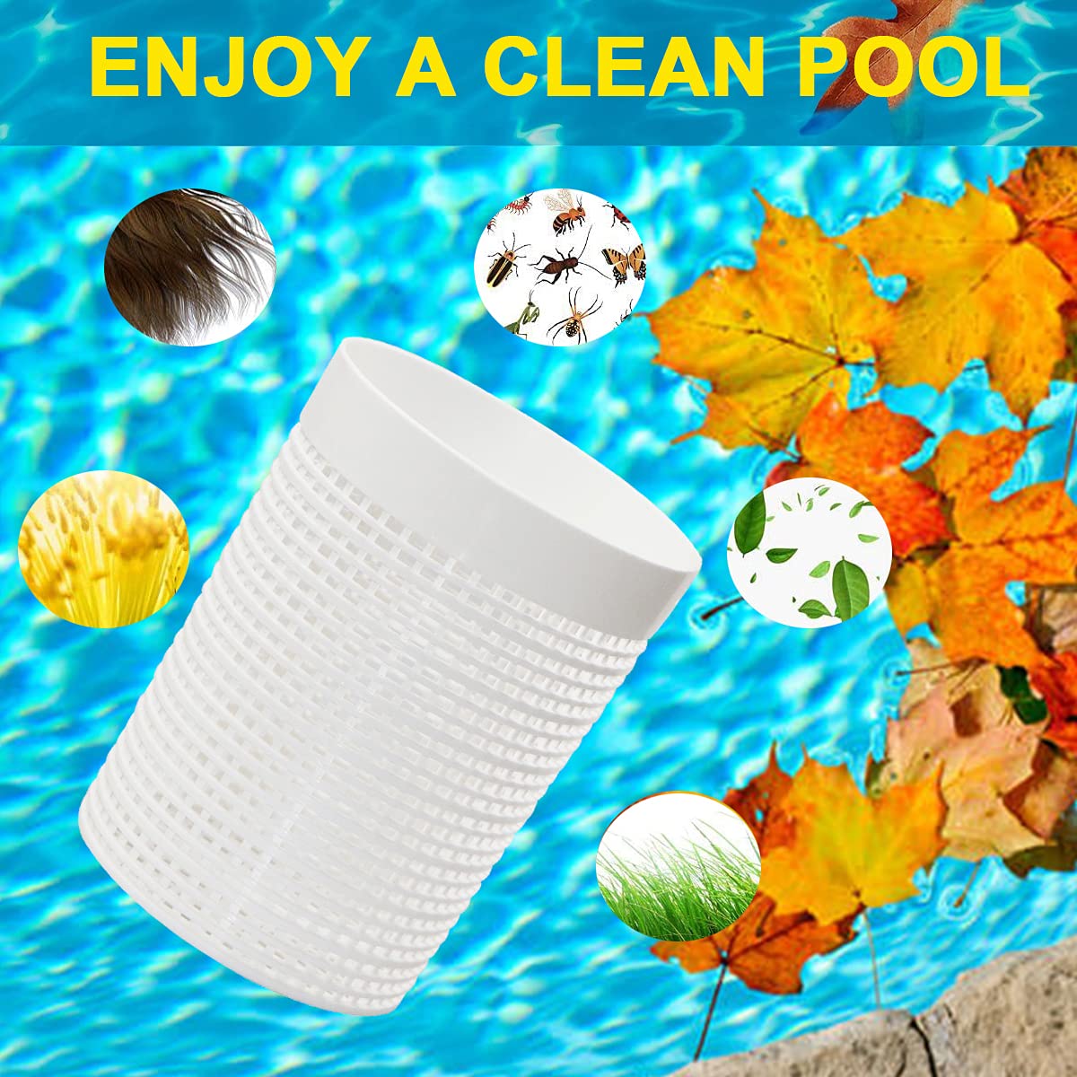 Leaf Canister Catcher In-line Leaf Canister for Pool & Spa, With Mesh Basket & 5 Skimmer Socks, For Suction Manual & Automatic Pool Cleaners (White)