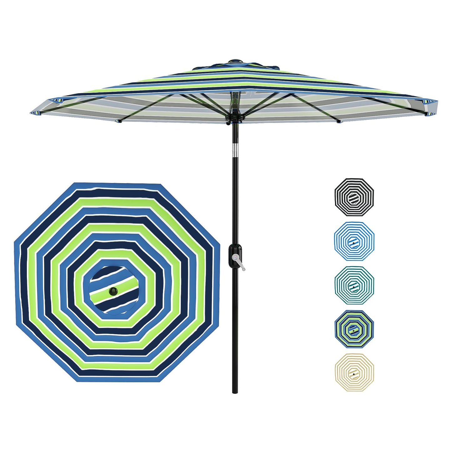 Garvee 10FT Patio Umbrella - Outdoor Table Umbrella with Crank Lift & Push Button Tilt - Market Umbrella 8 Sturdy Ribs UV Protection for Pool, Deck, Yard, Garden