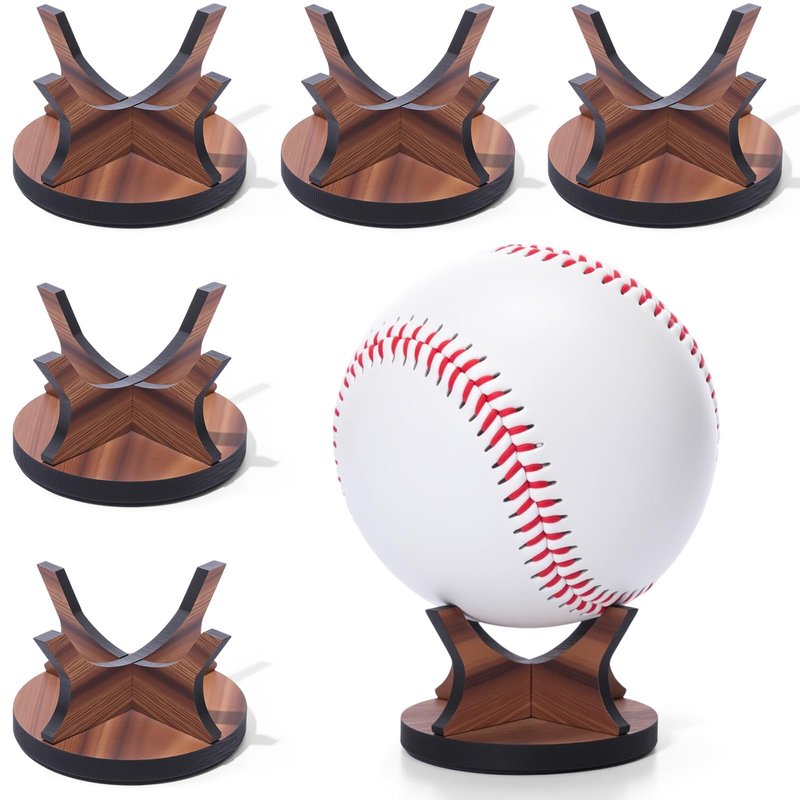 Sumind 6 Pcs Walnut Small Ball Stand Holder Sport Ball Display Rack Baseball Display Stand with Non-slip Rubber Pads for Baseball Golf Softball Tennis Spheres, Wood