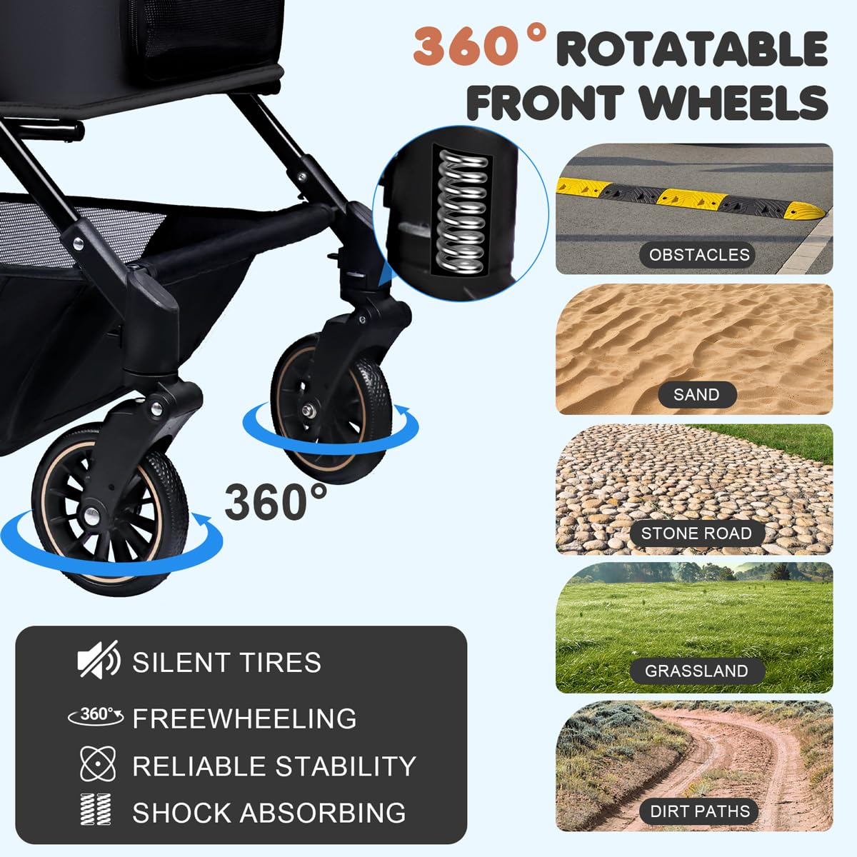 Dog Stroller for Large & Medium Dogs (20–132 lbs), Pet Stroller for 2 Small Dogs, Cat Strollers for 2 Cats, Extra Large Heavy Duty, Foldable & Fully Ventilated Design, Black