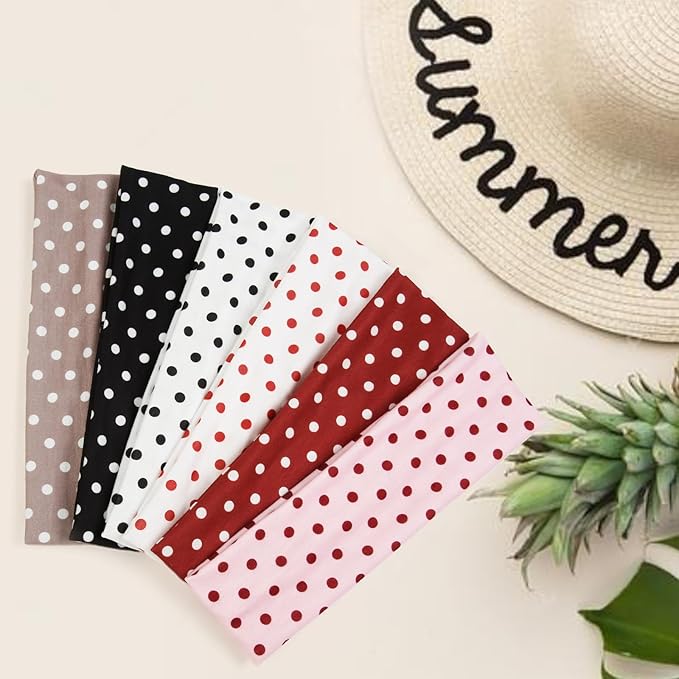 Tobeffect Polka Dot Headbands for Women Trendy Womens Headbands, Elastic Hair Bands for Women's Hair Polka Dot Hair Accessories 7PCS