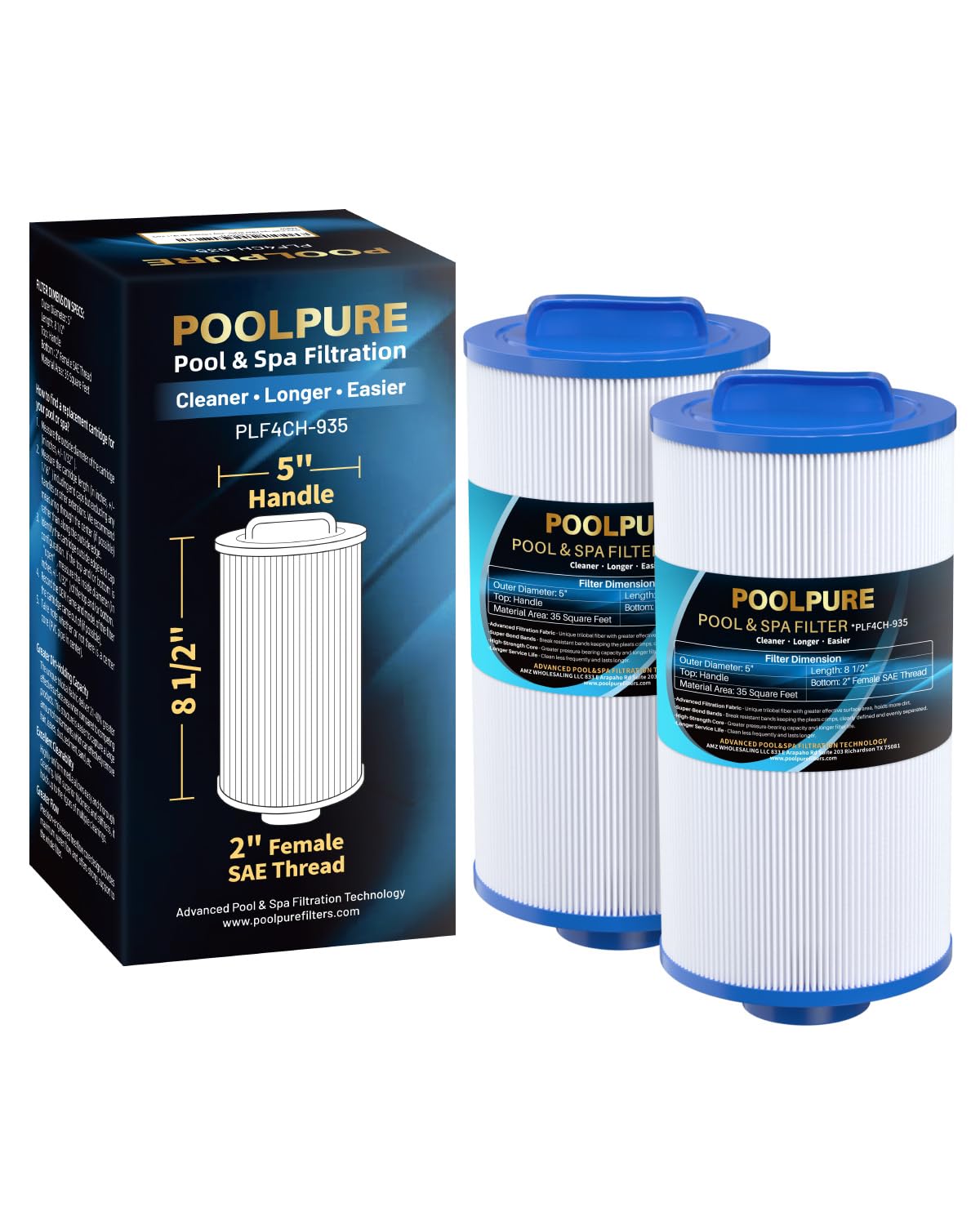 POOLPURE PLF4CH-935 Spa Filter Replaces PWW35L hot tub Filter, 4CH-935, 817-4035, FC-0170, SD-01235, PDC580-AFS, X268554, X268535, Waterway Teleweir 35 SF 2pack