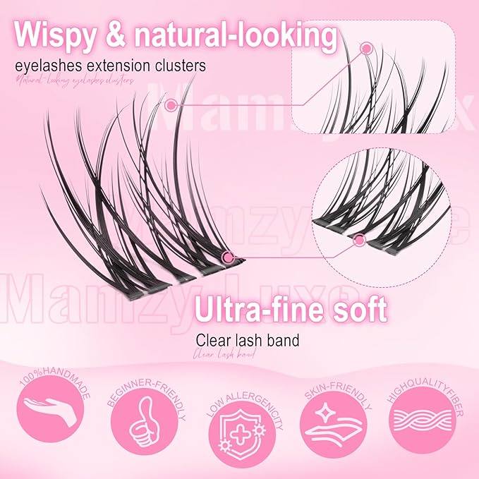 Natural Lash Clusters Kit Short Wispy Eyelash Clusters 8-14MM Clear Band Cluster Lashes Extensions Kit 120Pcs CC-Curly Daily Exquisite Eyelashes Clusters with Bond and Seal and Tweezers