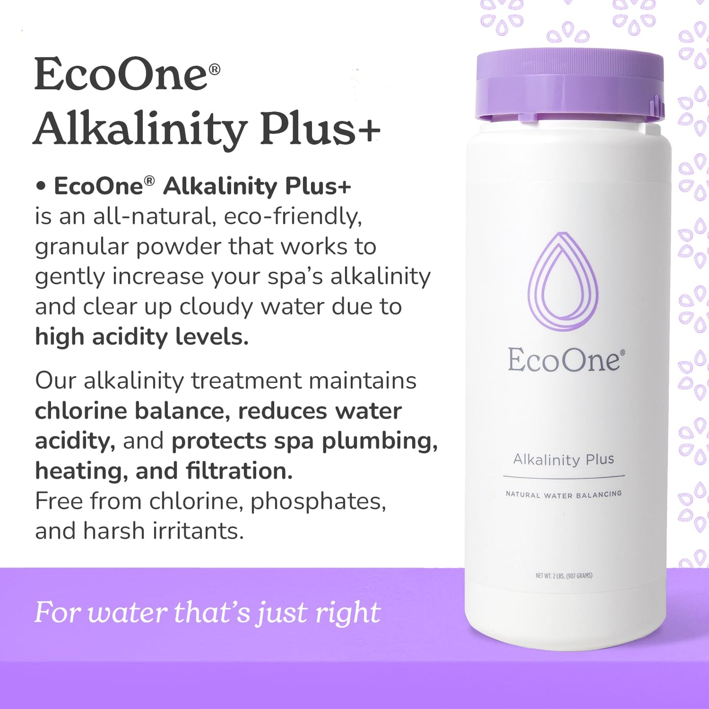 Alkalinity Plus by EcoOne | Natural Water pH Increaser for Hot Tub Application | Chlorine-Free, Phosphate-Free Hot Tub pH Increaser | Increases Alkalinity & Neutralizes pH to Prevent Buildup, 2 Lbs