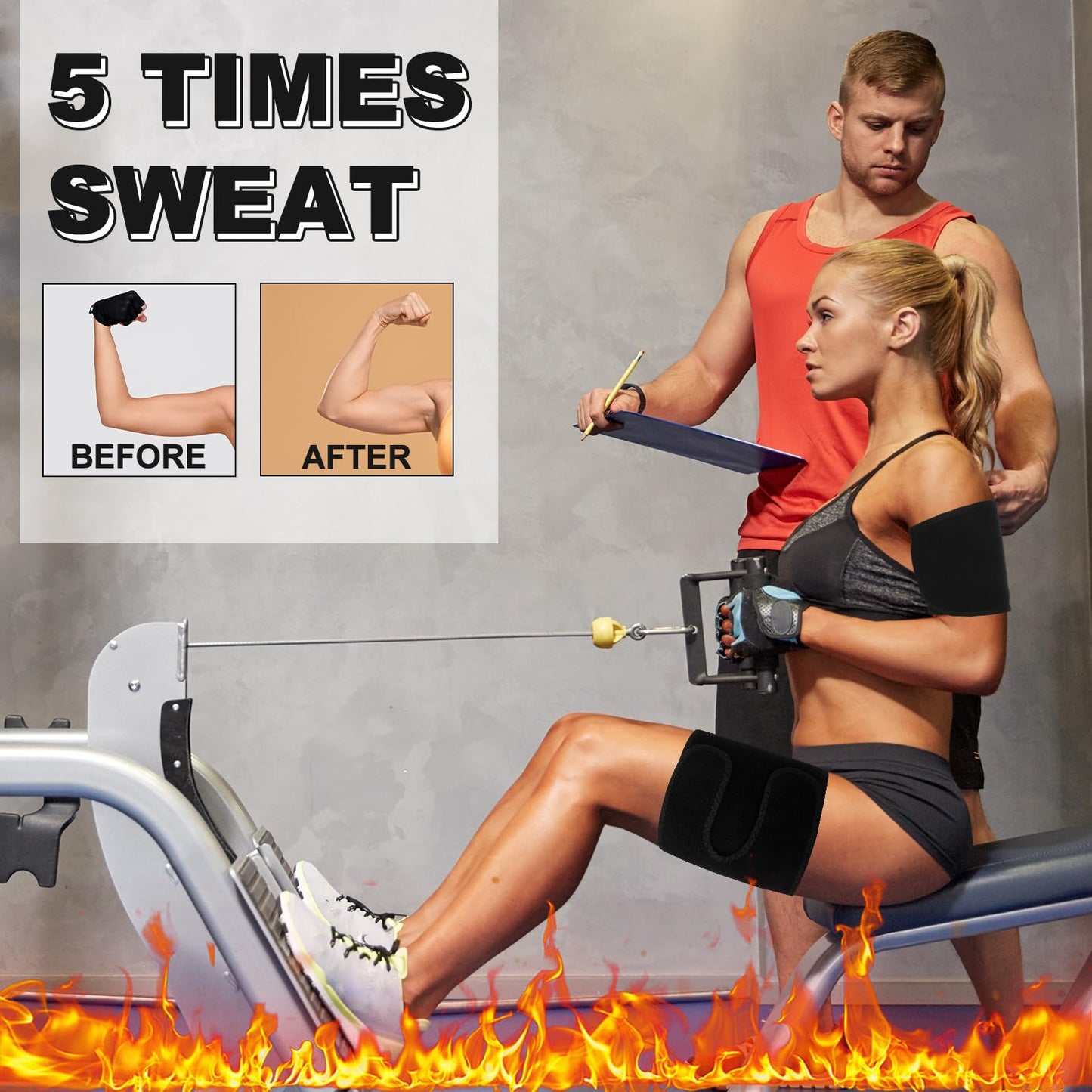 Shyyween 4 Pcs Thigh Wraps & Arm Trimmers Set Thigh and Arm Sweat Bands Slimmer Leg Wrap Compression for Weight Loss(Black and Sliver)
