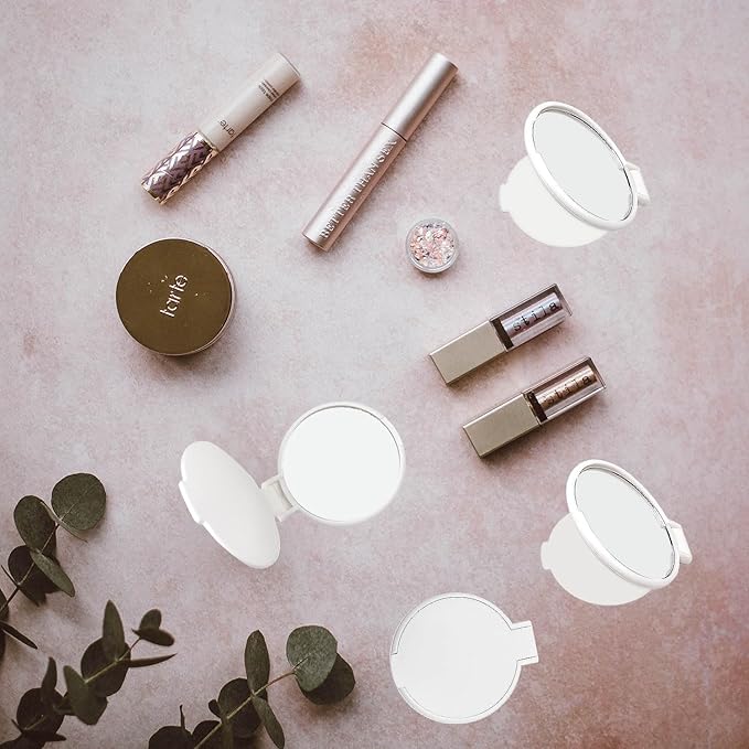Tenalleys Mini Round Folding Mirror Portable Pocket Mirror Makeup Mirror for Purse Travel Makeup Mirror for Women Girls Daily Use (4 Pcs White)
