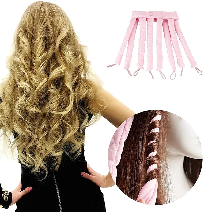 Pink Heatless Curling Rod Headband, 2026 New Upgraded Eight Claw Design Heatless Curler with Removable & Adjustable Heatless Curls
