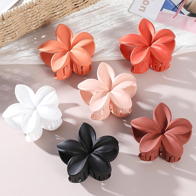 Flower Hair Clips for Women 6 Pcs Hawaiian Large Claw Clips Plumeria Medium Hair Claw Clips for Thick Thin Hair Hibiscus Tropical Beach Hair Accessories for Women Girls and Girls (Orange)