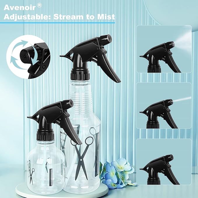 Avenoir Mister Spray Bottle, 250ml & 500ml Adjustable Spray Storage Container for Hair, Plant and Home Cleaning