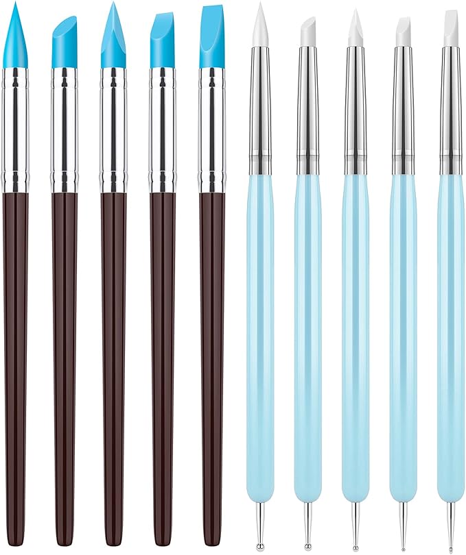 10Pcs Silicone Clay Sculpting Tool, Modeling Dotting Tool & Pottery Craft use for DIY Handicraft, Silicone Brush, Sculpture Pottery, Nail Art