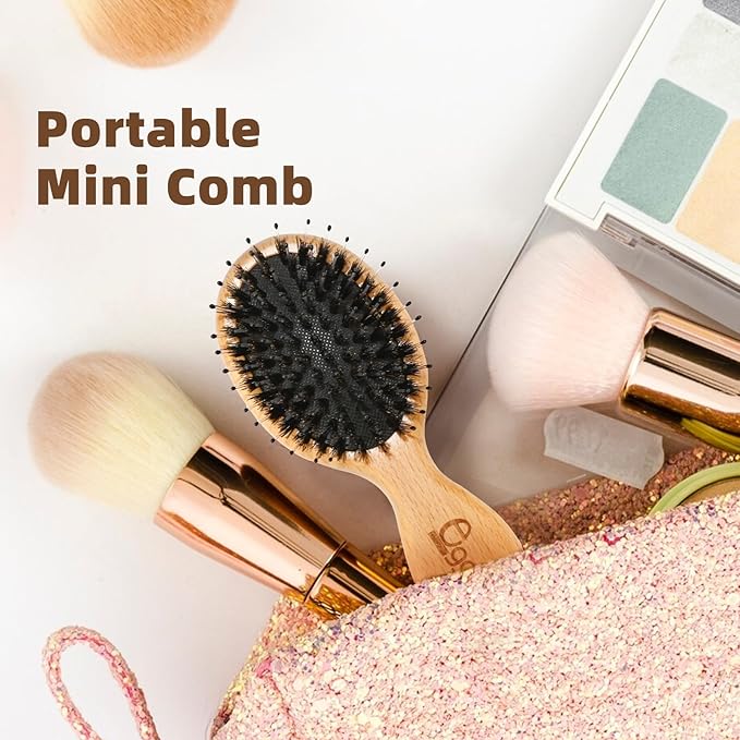 BLACK EGG Hair Brush Mini Boar Bristle Hairbrush for Thick Curly Thin Long Short Wet or Dry Hair Detangle Massage Add Shine