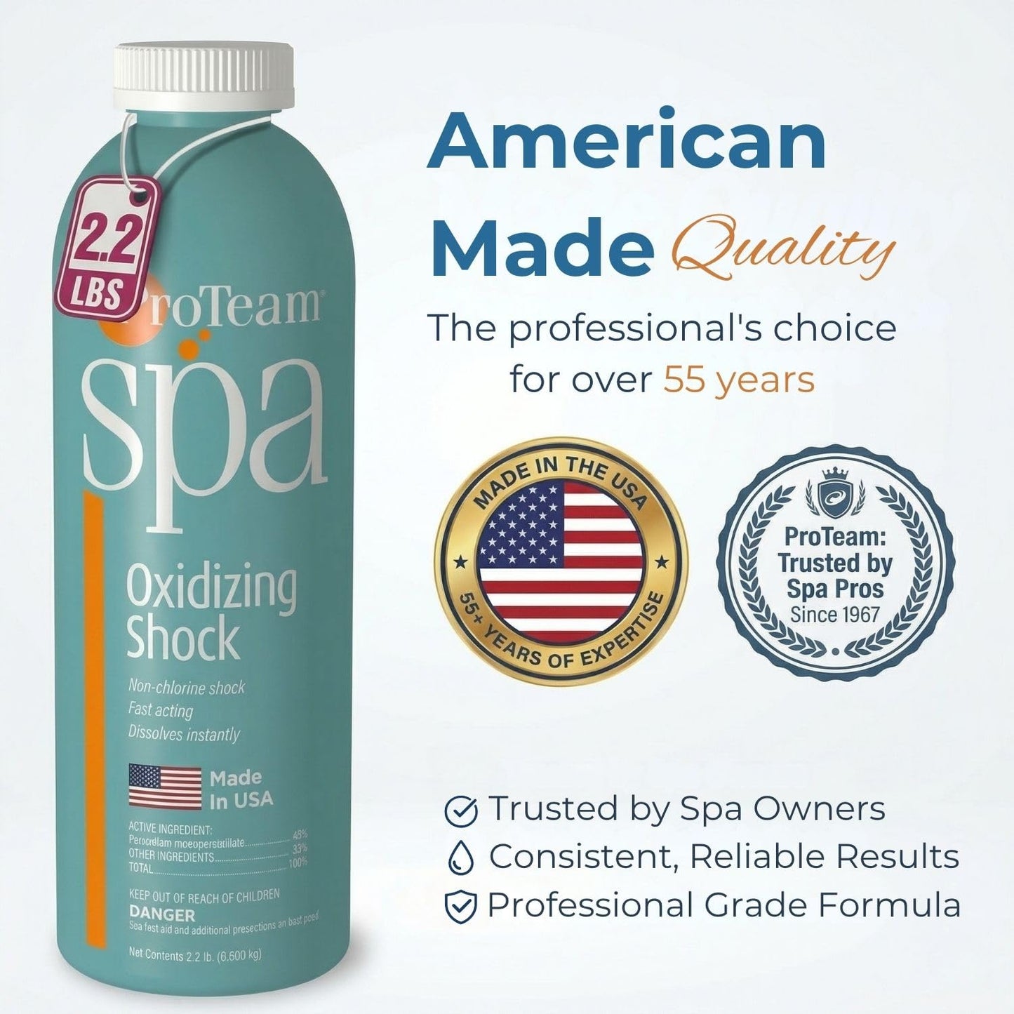 ProTeam Non-Chlorine Spa Shock for Hot Tub – Fast-Acting Oxidizing Shock Treatment, Clears Cloudy Water & Eliminates Odors – Made in USA, 2.2 lb + SplashWiz Care e-Book