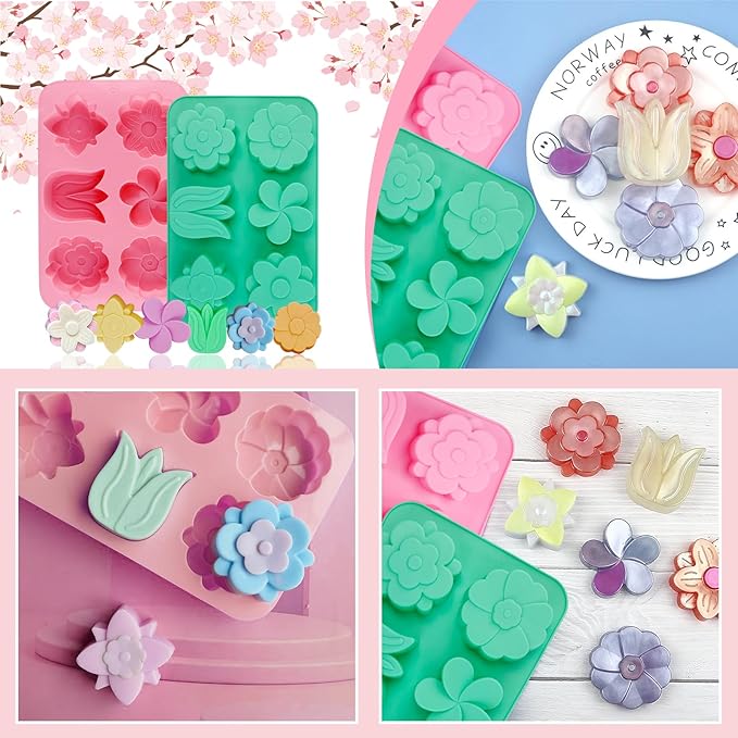 2 Pack Flower Silicone Soap Molds Tulip Daisy Flower Mold for Soap Making Daisy Molds for Chocolate Baking Cake Pops Floral Silicone Candle Candy Cake Mold Polymer Clay Resin Ice Cube Jello Mould