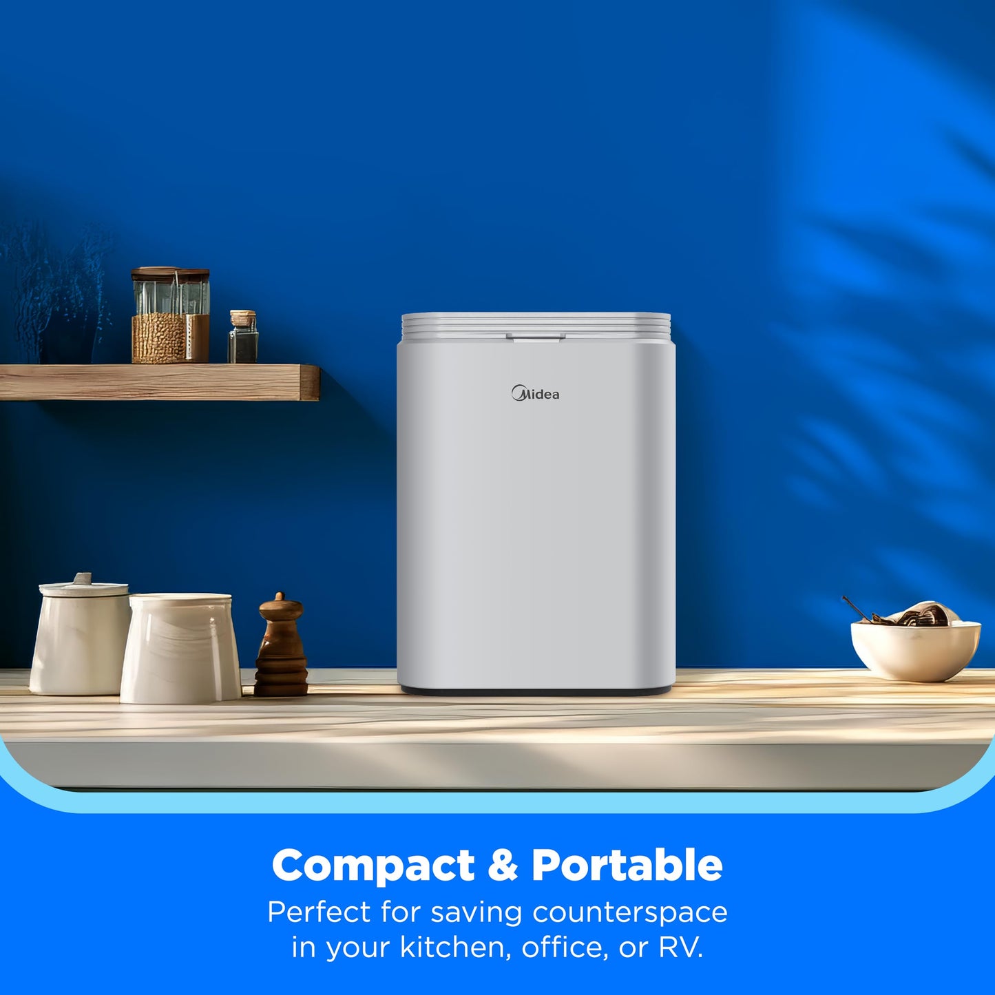 Midea MERI26B1AGY Countertop Bullet-Ice Maker, 8 Ice Bullets Ready in 6 Minutes, 26lbs/24H, Self-Cleaning Function with Ice Scoop and Basket for Home/Office/RV