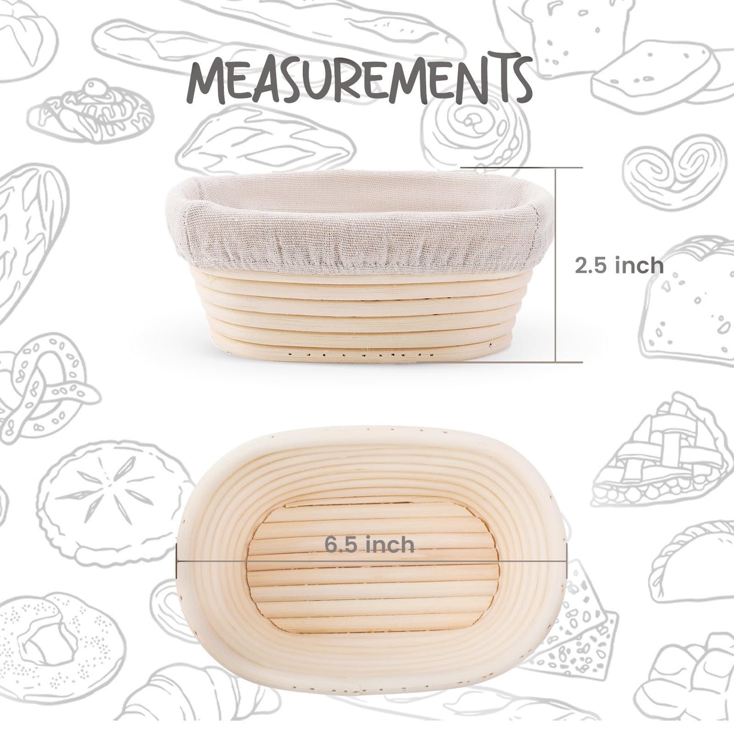 DOYOLLA Mini Oval Proofing Set (6.5inch, set of 5), Sourdough Proofing Baskets Bread Dough Rising Bowls w/Liners for Home Sourdough Bakers Baking