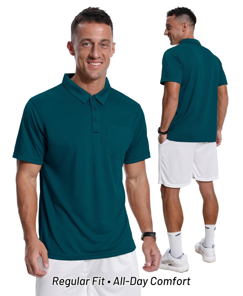 ZITY 3 Pack Polo Shirts for Men with Pocket Short Sleeve Moisture Wicking Outdoor Tactical Shirt Summer Casual L