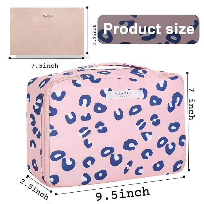 Queboom Travel Makeup Bag Cosmetic Bag Makeup Bag Toiletry bag for women and men (Pink Leopard)