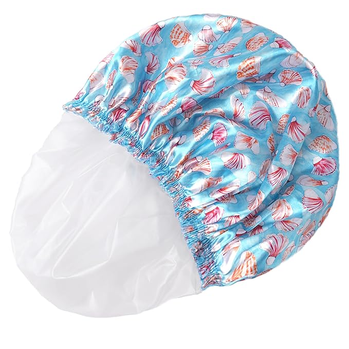 Shower Caps for Women, 4 PCS Elastic and Reusable Bath Caps, Double Layers Shower Cap Reusable Waterproof, Bathing Shower Caps, Environmental Bath Hair Protection Cap - Shell