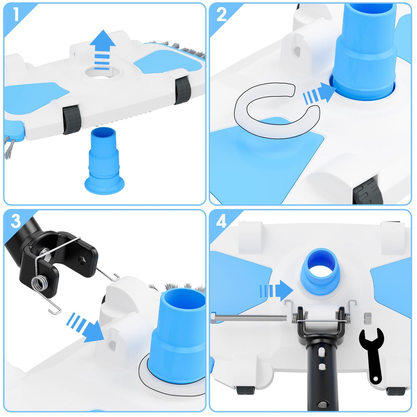 Enhanced Pool Vacuum Head with Direction-Control Swivel Handle, Stable-Maintain Spring, Vinyl Pool Vac with Wheels, Side Brush and Bottom Brush for Inground & Above Ground Pools