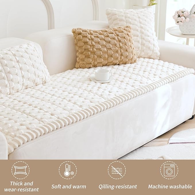 Couch Cover for Dogs Washable,Non Slip Fuzzy Durable Couch Covers for 3 Cushion Sofa Pet Friendly Sofa Cover Dog Thick Soft Slipcovers Protector Couches Mat Bed (Beige, 27.6" x 59"/70 x 150cm)