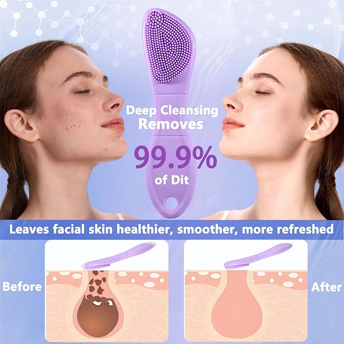 Silicone Face Scrubber Black Head Remover for Face- Appliances for Removing Make-up for Deep Cleansing Blackhead Remover Tools Face Spatula Makeup Removal Washing Brushes Pore Cleaner (Purple)