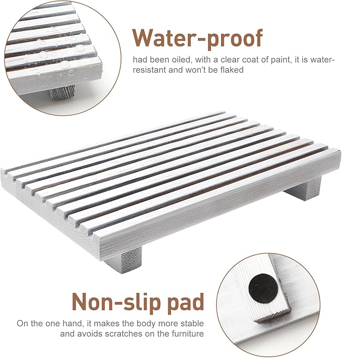 Renawe Wood Pedestal Stand for Bathroom Tray Kitchen Counter Decor Bathroom Sink Accessories Decorative Wooden Risers for Kitchen Soap Tray Vanity White Bathroom Counter Decorations Dish Soap Holder