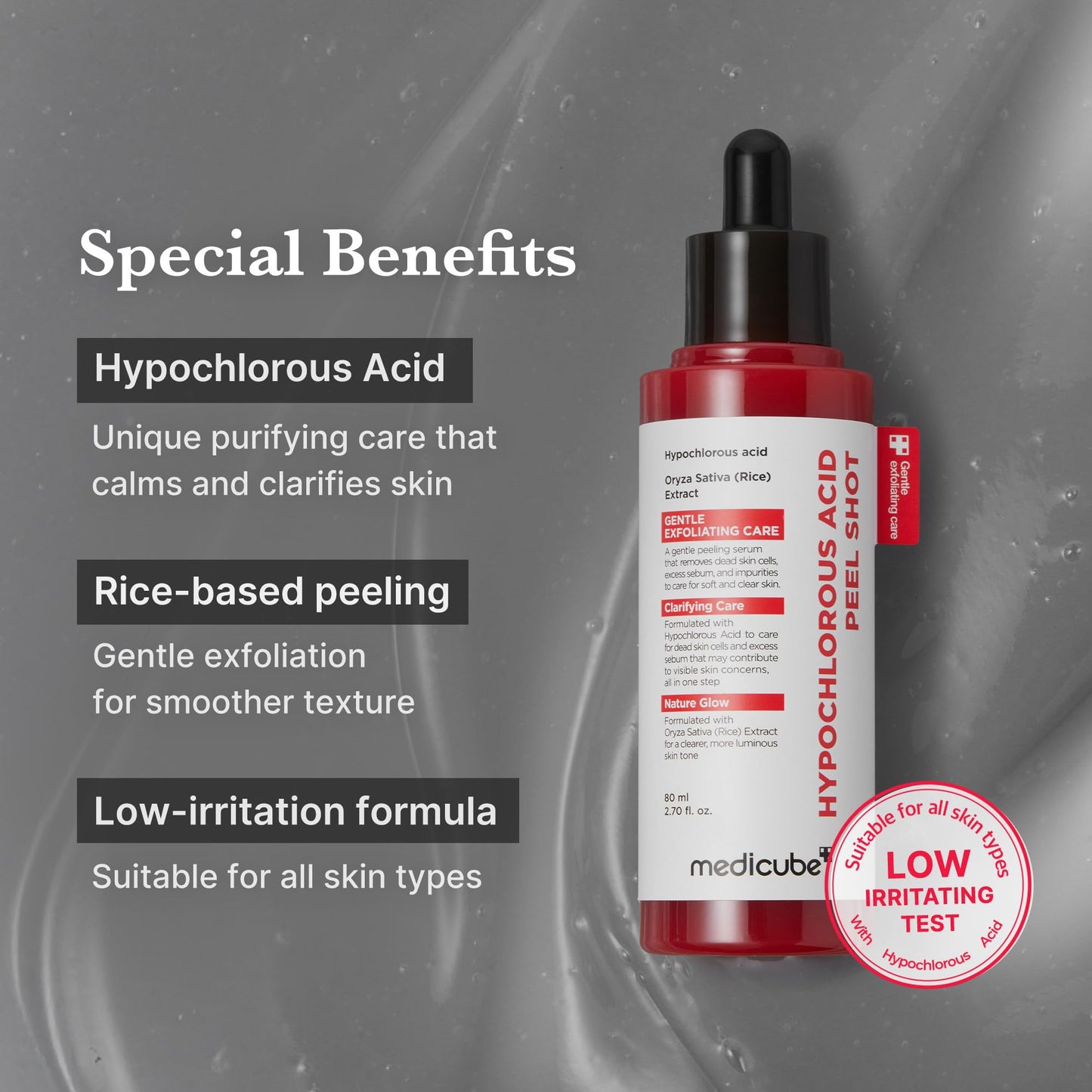 medicube Peel Shot with Hypochlorous Acid | Gentle Exfoliating Serum for Dead Skin Cells & Pores, Blackheads & Excess Sebum Control | Rice Extract, Panthenol for Hydrating & Smoothing Care | 2.7 fl.oz
