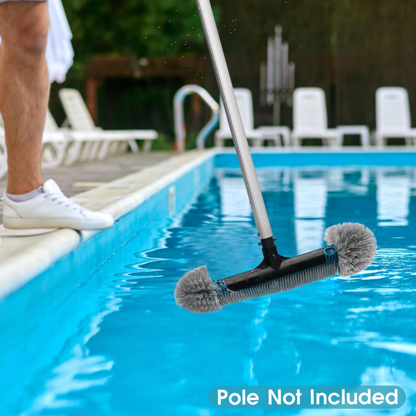 20'' Pool Brush Head, Detachable Pool Cleaning Brush with Durable Around Nylon Bristles, EZ Clip Aluminum Handle- Clean Swimming Pools Walls, Steps & Corners Faster