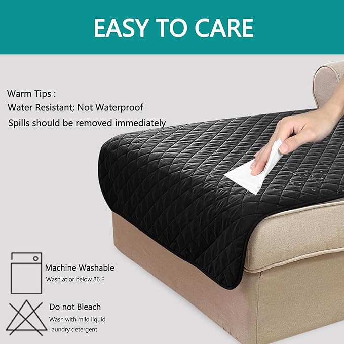 U-NICE HOME Sectional Couch Cover for Dogs Pets Chaise Lounge Reversible Sofa Cover Furniture Protector with Elastic Adjustable Strap, Black/Grey