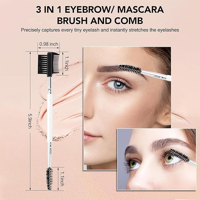 3 Head Eyebrow Eyelash Shaper Eyelash Comb Double Head Brush Makeup Grooming Tool cosmetic with 3 Different Spoolie Brushes for Separating Lashes, Eliminating Mascara Clumps, Grooming and Shaping Brow