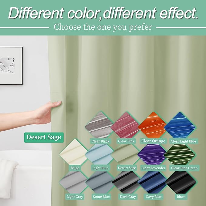 Mrs Awesome Sage Shower Curtain Liner with 3 Magnets, 72x72 Premium Flexible Sturdy Plastic Shower Curtain for Bathroom Lightweight & Waterproof, Desert Sage
