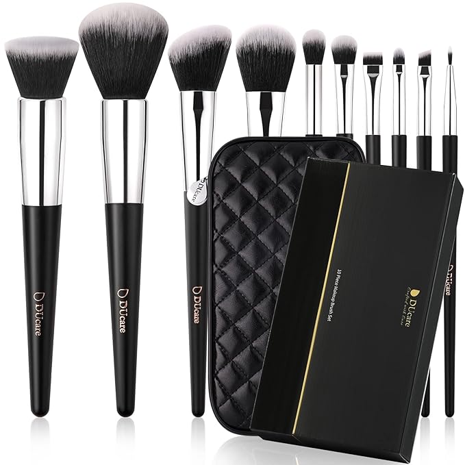 DUcare Makeup Brushes with Case 10Pcs Travel Makeup Brushset Women Gift Premium Synthetic Kabuki Foundation Blending Brush Face Powder Blush Concealers Eye Shadows with bag