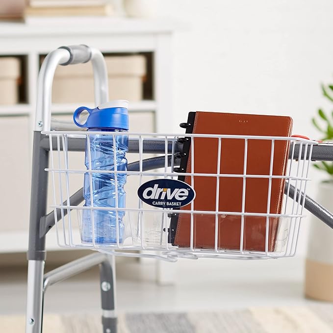 Drive Medical 10200B Walker Basket, Basket for Folding Walker with Cup Holder, White