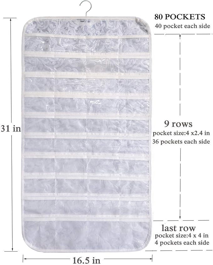 BB Brotrade Hanging Jewelry Organizer,Accessories Organizer,80 Pocket Organizer for Holding Jewelries (White-Embossed)