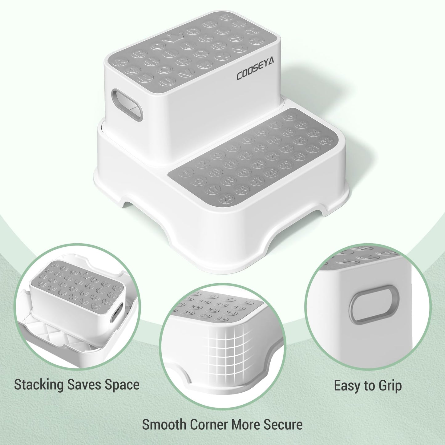 COOSEYA 2 Step Stools for Kids,Toddler Step Stool for Bathroom Sink,No-Slip Double up Stepping for Toddlers Bathroom, Multifunctional Toilet Potty Stool for Kids,Toilet Potty Training(2 Packs)