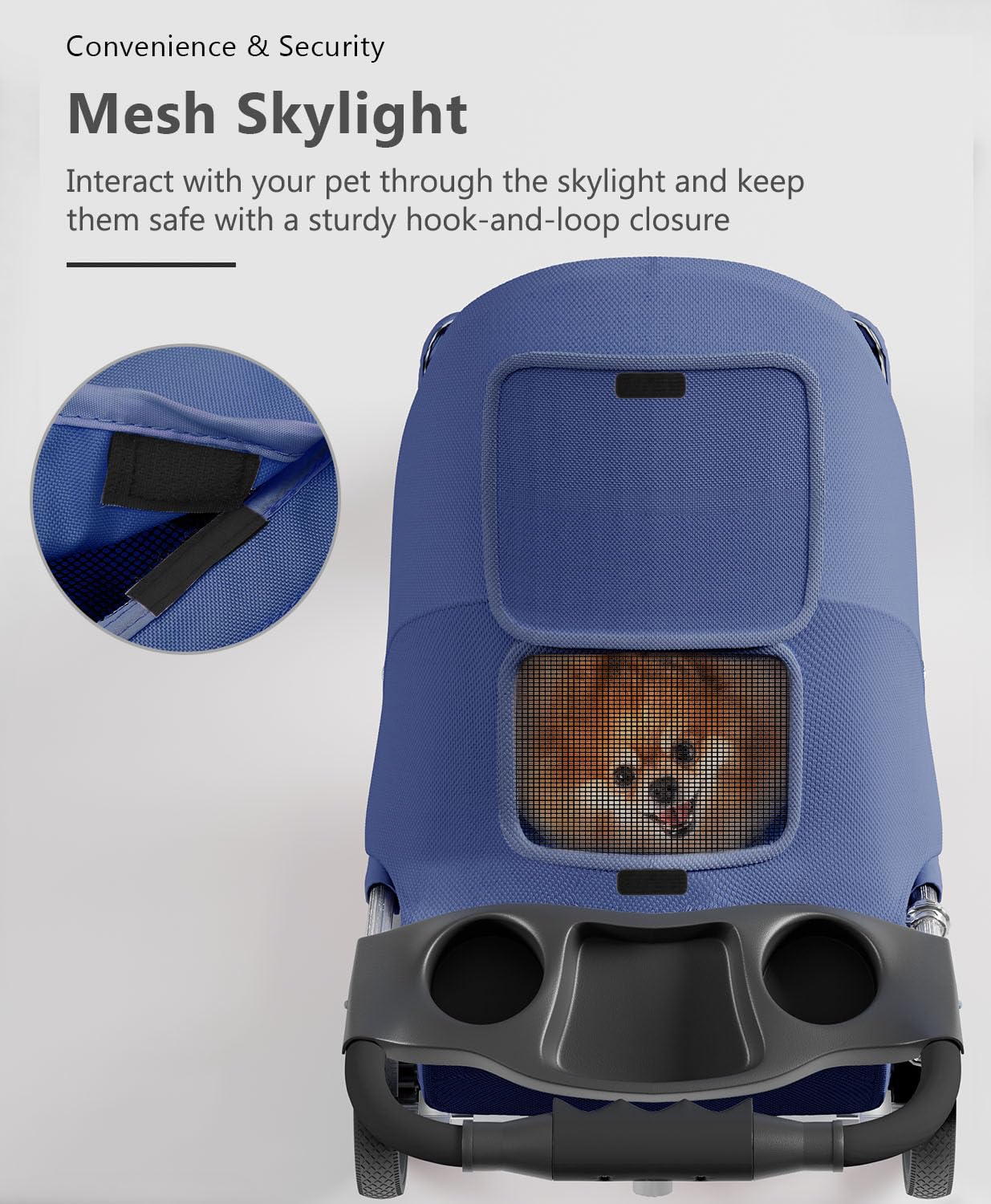 OS MOTOR Pet Stroller with 3 Wheels for Small/Medium Pets, Portable Travel Foldable Carrier Jogger for Dog Cat Puppy Kitty, Rear Wheel Breaks, Storage Basket, Visible Mesh Weather Cover (Navy Blue)