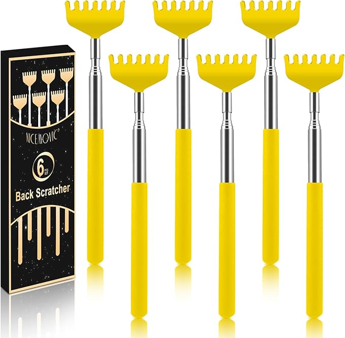 NICEMOVIC 6 Pack Back Scratcher for Women Men, Christmas Stocking Stuffers, Prizes for Adults, White Elephant Gifts for Adults, Extendable Bulk Back Massager Tool for Thanksgiving Birthday (Yellow)