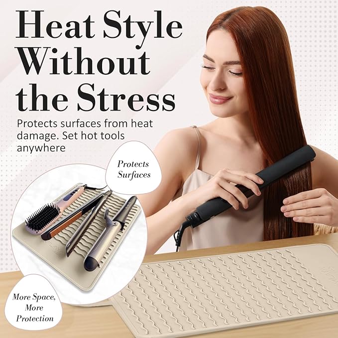 Milaya Beauty Extra Large Heat Resistant Mat for Hair Tools – Silicone Curling Iron Holder & Flat Iron Holder – Non-Slip Hot Tool Mat & Vanity Mat – Vanity Accessories for Women, Salon, Travel