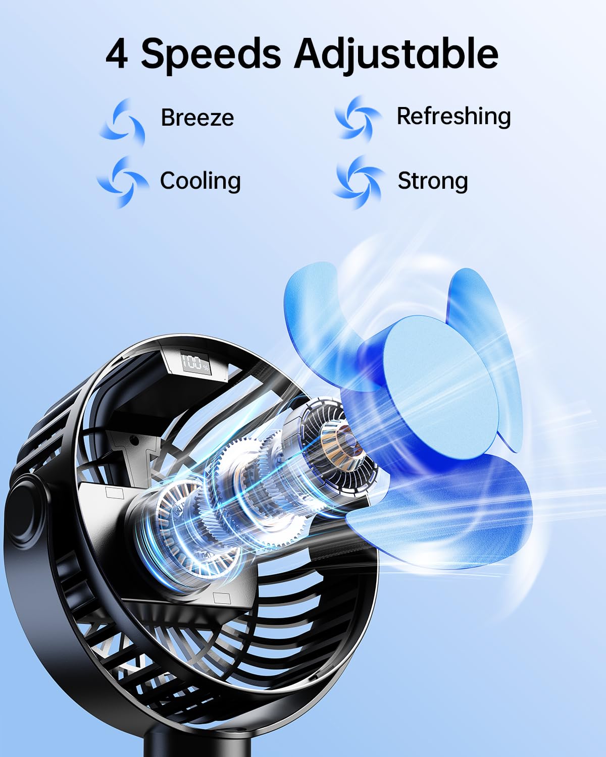 SWEETFULL Portable Stroller Fan with LED Display, 4 Speed Rechargeable Mini Clip On Fan, 360° Rotate Flexible Tripod Better Cooling Small Baby Fan for Car Seat Crib Travel Bike Treadmill (Black)