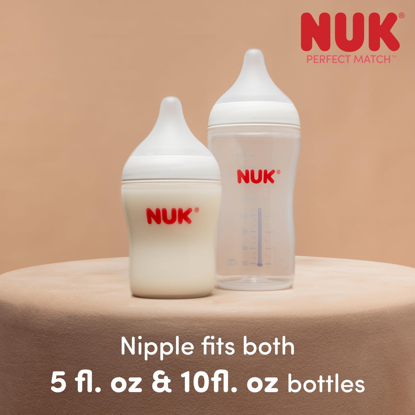 NUK Perfect Match 2-in-1 Natural and Anti-Colic Bottle with Medium Flow, Wide, Adaptable Nipple, 5oz., 4 Pack, BPA Free