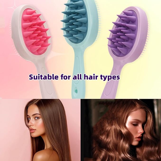 Hair Brush,Double-sided Silicone Comb Brush for Wet & Dry hair, Eliminates Knots & Reduces Breakage for All Hair Types, Large Combs for Head Massage and Relaxation,Purple