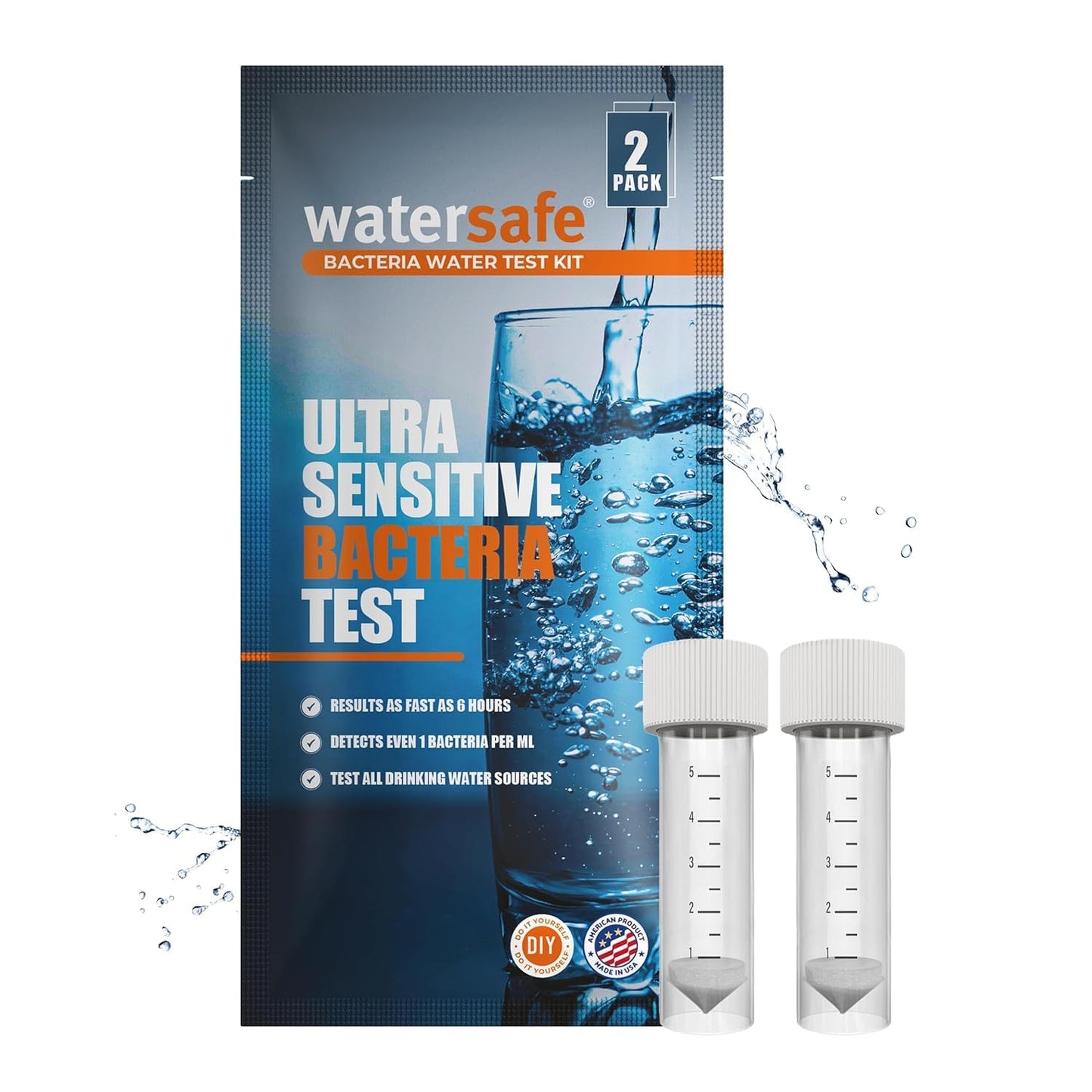 Watersafe® Bacteria Water Test Kit – USA-Made – Results as Fast as 6 Hours – Detects Coliform (Inc. E. coli) & Non-Coliform Bacteria in Drinking, Well & Tap Water – Lab-Quality Testing – 2 Pack