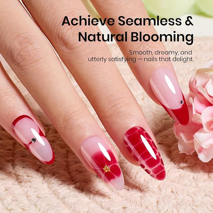Beetles Blooming Gel Nail Polish Kit - Hema Free Clear Blooming Gel with Red Nail Polish & Nail Art Brush, Soak Off UV/LED for Flower Marble Watercolor Nail Designs DIY Gift Set
