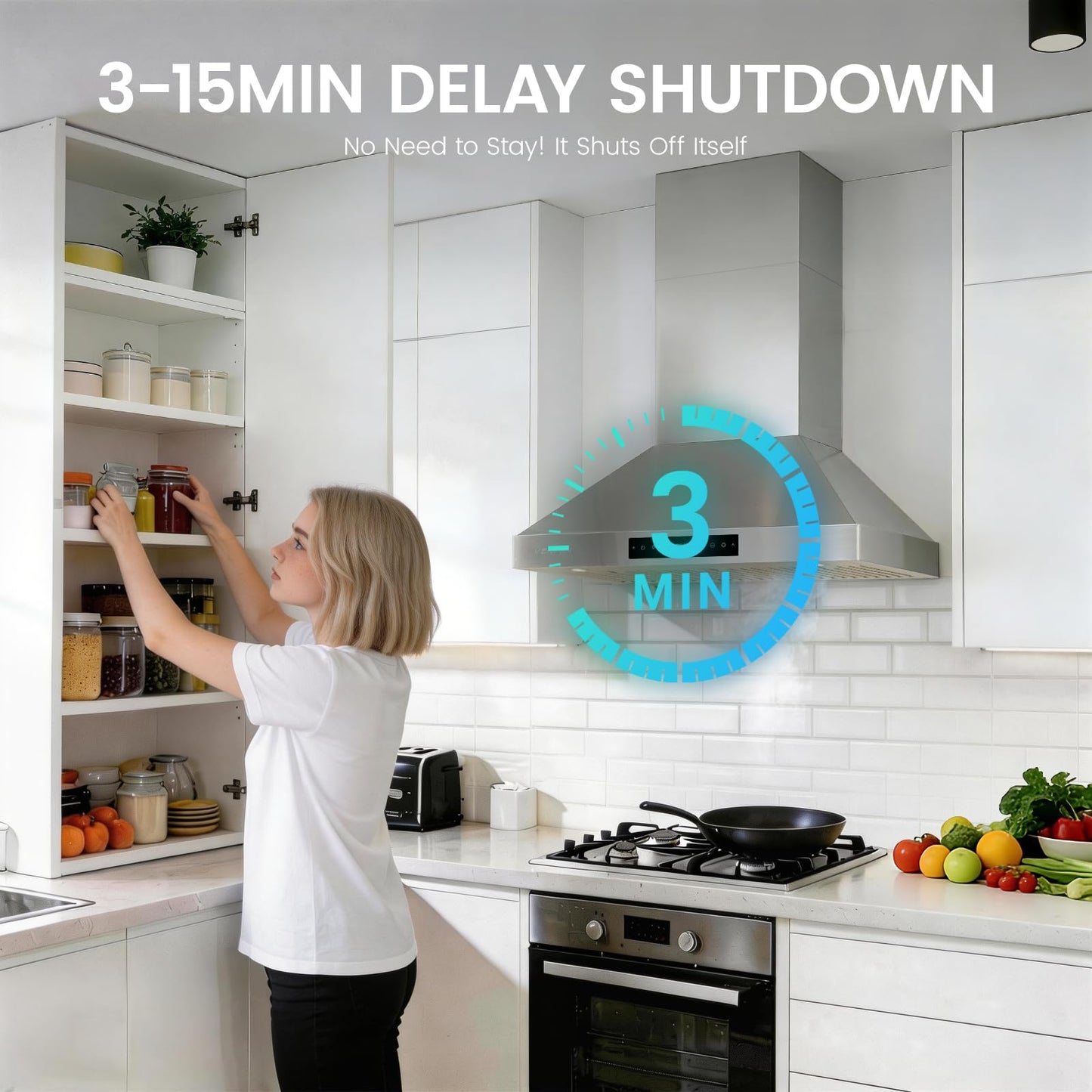 VENFAN 36 Inch Wall Mount Range Hood, 1200 CFM Stainless Steel Kitchen Vent Hood with Gesture Control, 8-Speed Fan, Delay Shut-Off Timer, Ducted/Ductless Convertible, Charcoal Filter Included