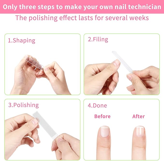 Professional Nail File, Crystal Nail Files, Glass Nail Files with Case, Professional Manicure Nail Care Natural Nail Buffering Files, Washable Nano Nail File