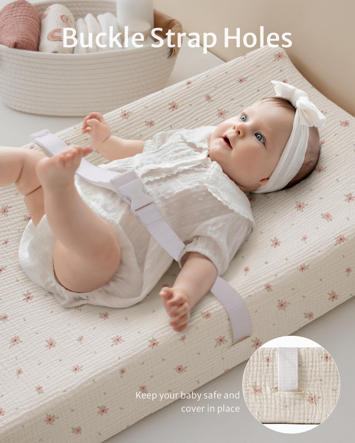 Blissful Diary Muslin Changing Pad Cover for Baby Girls, Ultra Soft Breathable Cotton, Baby Diaper Change Table Pad Covers, 2Pack (Pink Floral & Light Pink)