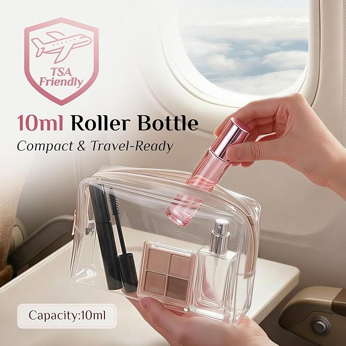 PrettyCare 12 Pack, 10 ml Essential Oil Roller Bottles with Stainless Steel Roller Ball - Refillable Leak-proof Empty Thick Pink Glass Roll on Bottles with Pink Caps for Travel, Perfume