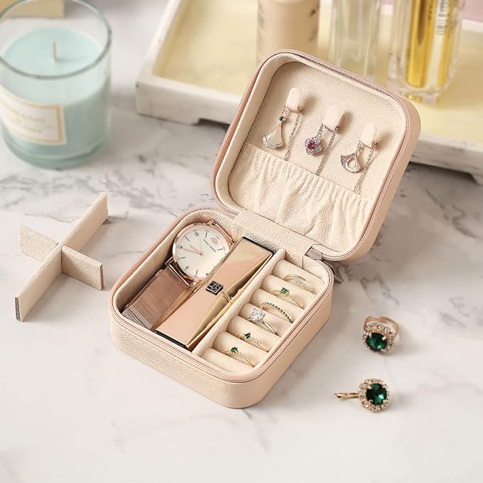 Travel Jewelry Case, Mini Portable Jewelry Travel Boxes, Small Jewelry Organizer for Rings, Earrings, Pendants, Watches, Necklaces, Lipsticks Organizer Storage Holder Case (Pink-6packs)