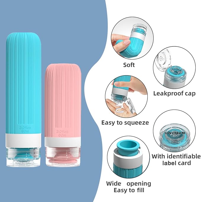 Vitog 16 Pack Travel Bottles Set, TSA Approved Silicone Toiletry Containers for Shampoo & Conditioner, Leak Proof Refillable Traveling Size Liquid Containers, Travel Essentials Toiletry Bottles
