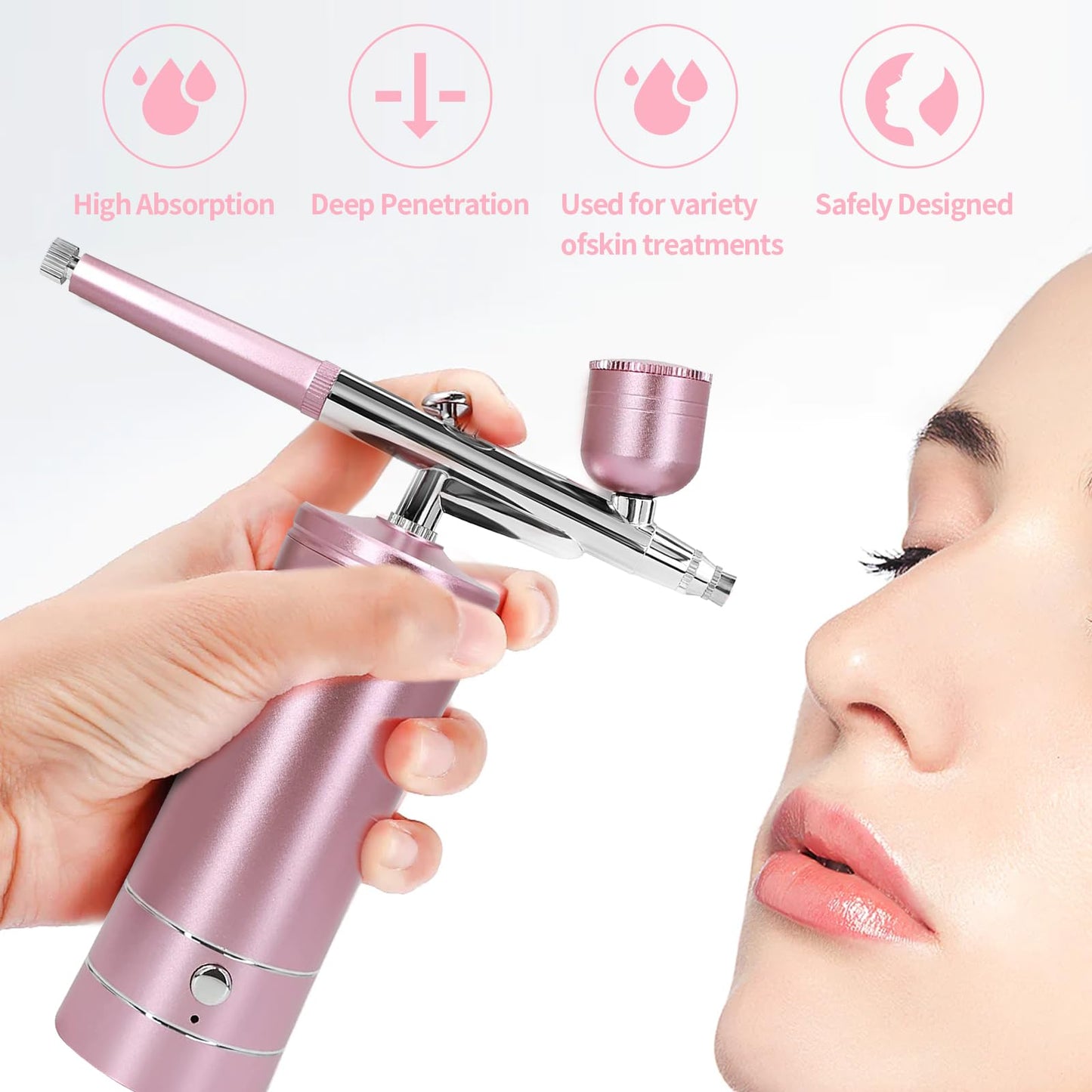 Airbrush Kit Air Brush Kit With Air Compressor Nail Charms Wireless Air Brush for Barber, Nail Art,Makeup, Model Painting (Pink)